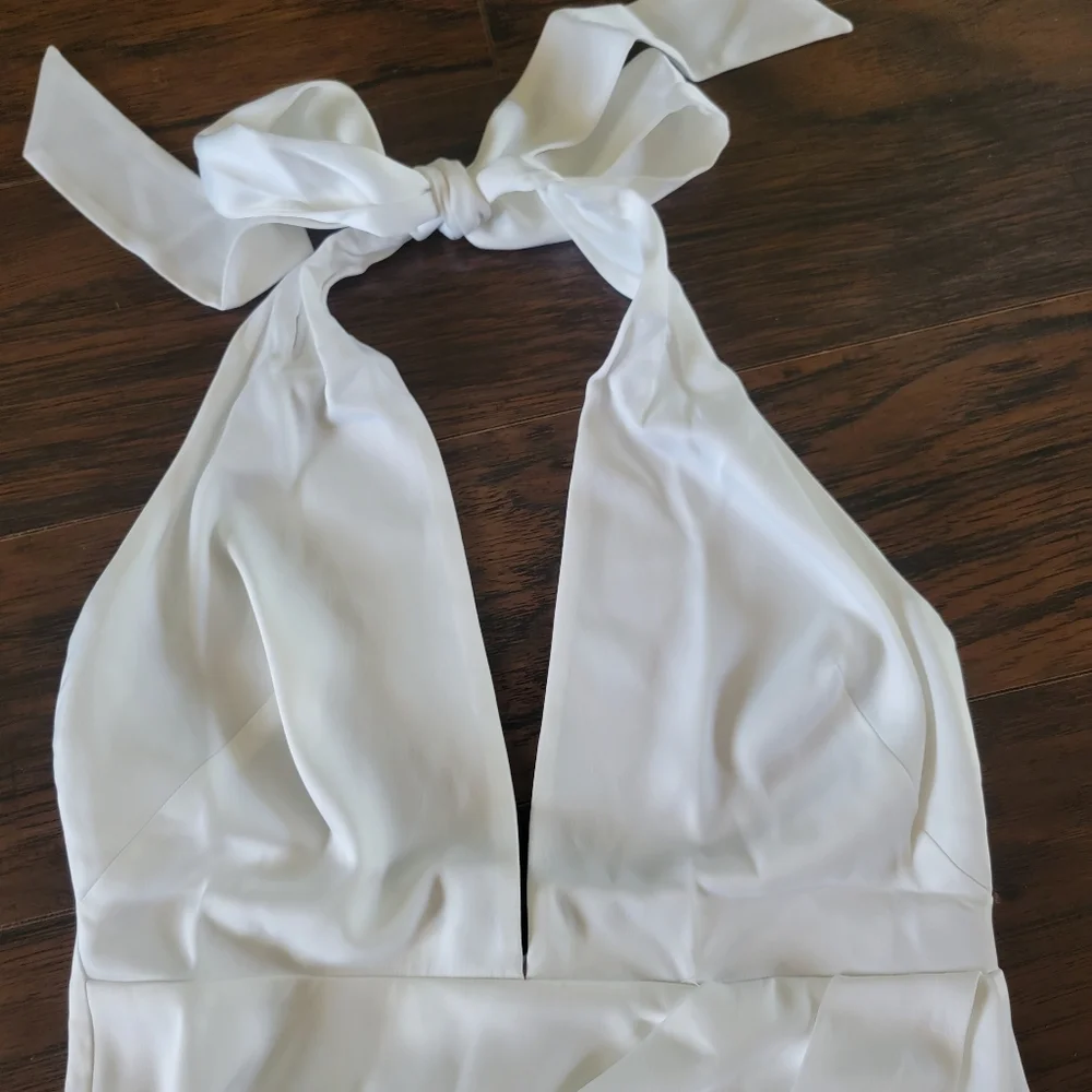 New Nookie Stella Satin Plunge Neckline Mermaid Sexy High Front Slit Gown Medium - Picture 6 of 16